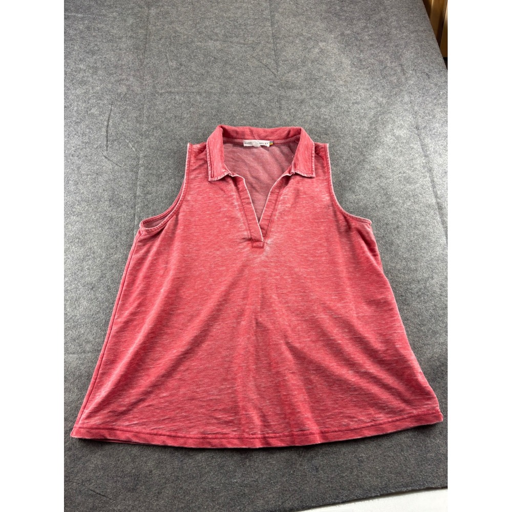 Jane + Delancey Womens S Red Mineral Wash Tank Polo V-Neck Tank Top Preppy Knit